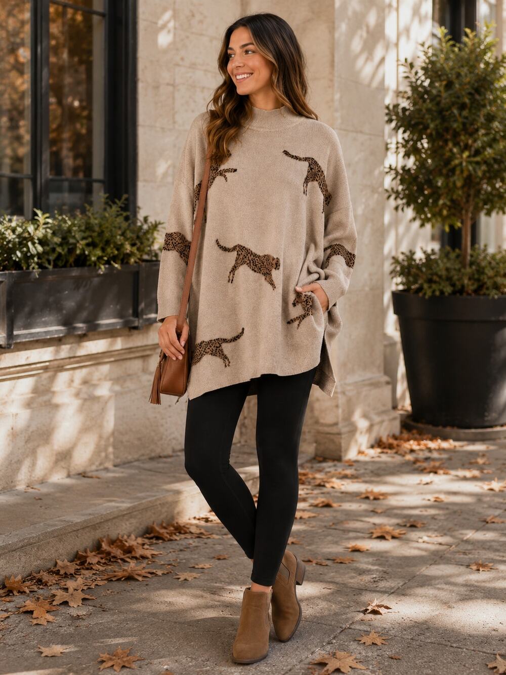 NOC Leopard Animal Print Oversized Tunic Sweater Size Small